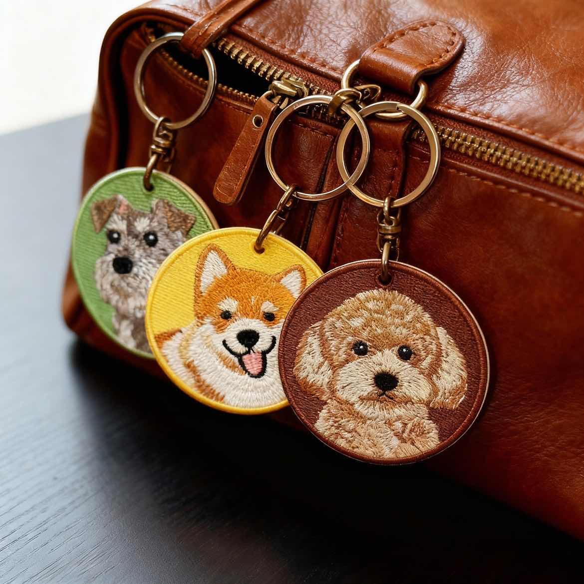 ✨ 定制刺绣宠物钥匙扣 | 刻爱宠名字+爪印吊饰 | 柔和色彩+银珠点缀 | 暖心独家礼物