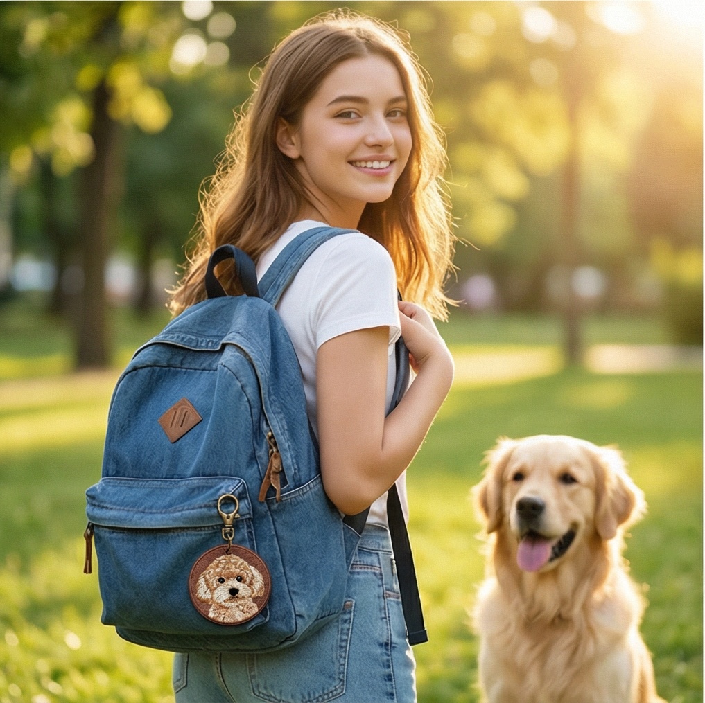 ✨ 定制刺绣宠物钥匙扣 | 刻爱宠名字+爪印吊饰 | 柔和色彩+银珠点缀 | 暖心独家礼物