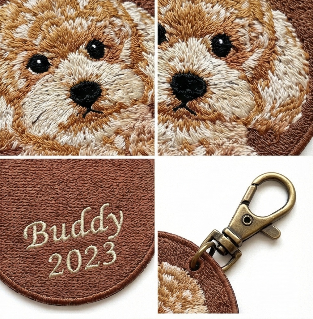 ✨ 定制刺绣宠物钥匙扣 | 刻爱宠名字+爪印吊饰 | 柔和色彩+银珠点缀 | 暖心独家礼物