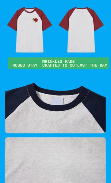 "Wear Your Romance" Original Embroidered Rose Print T-Shirt Breathable Pure Cotton Perfect for Dates & Adventures