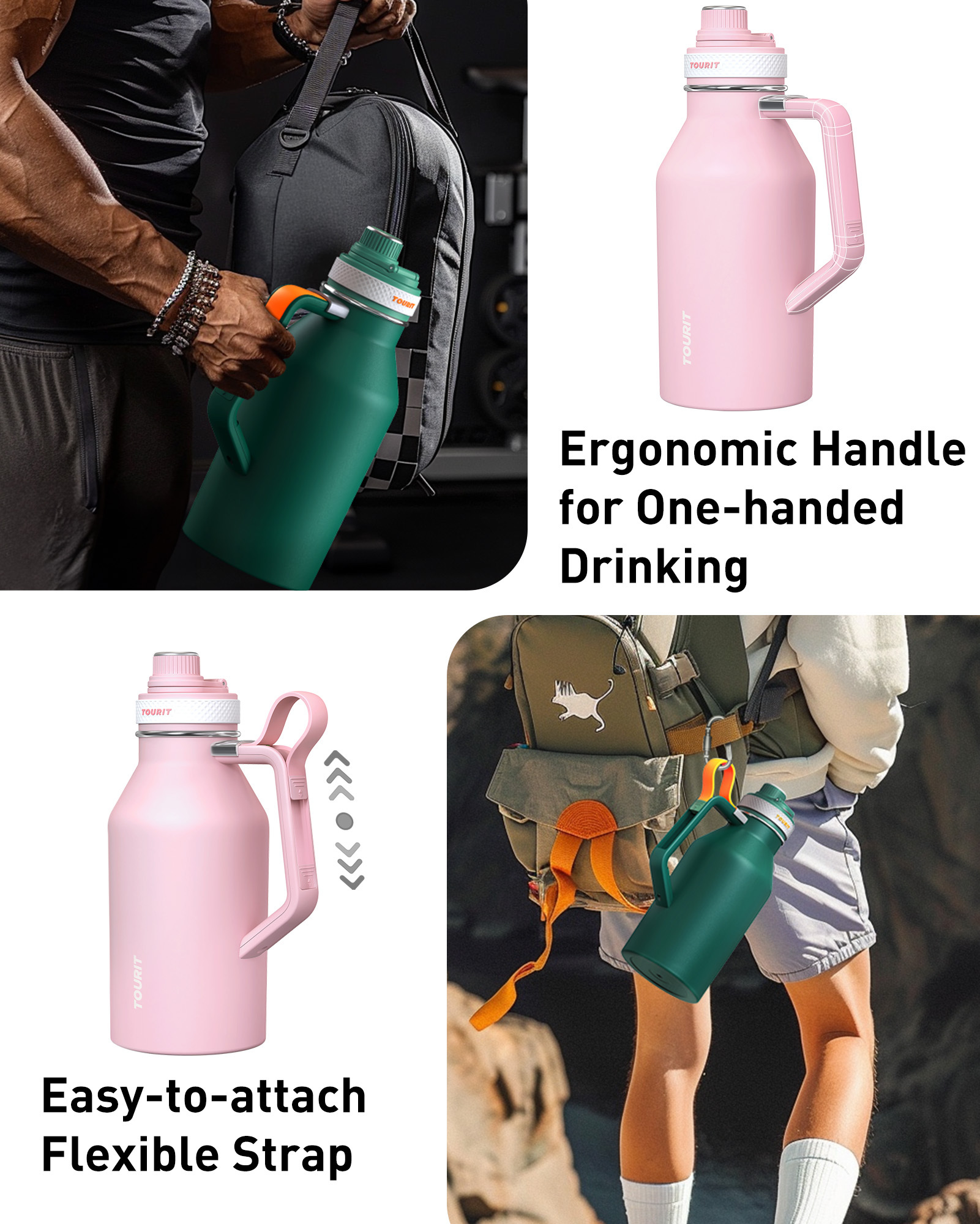 TOURIT 64oz Insulated Water Bottle Stainless Steel Pink