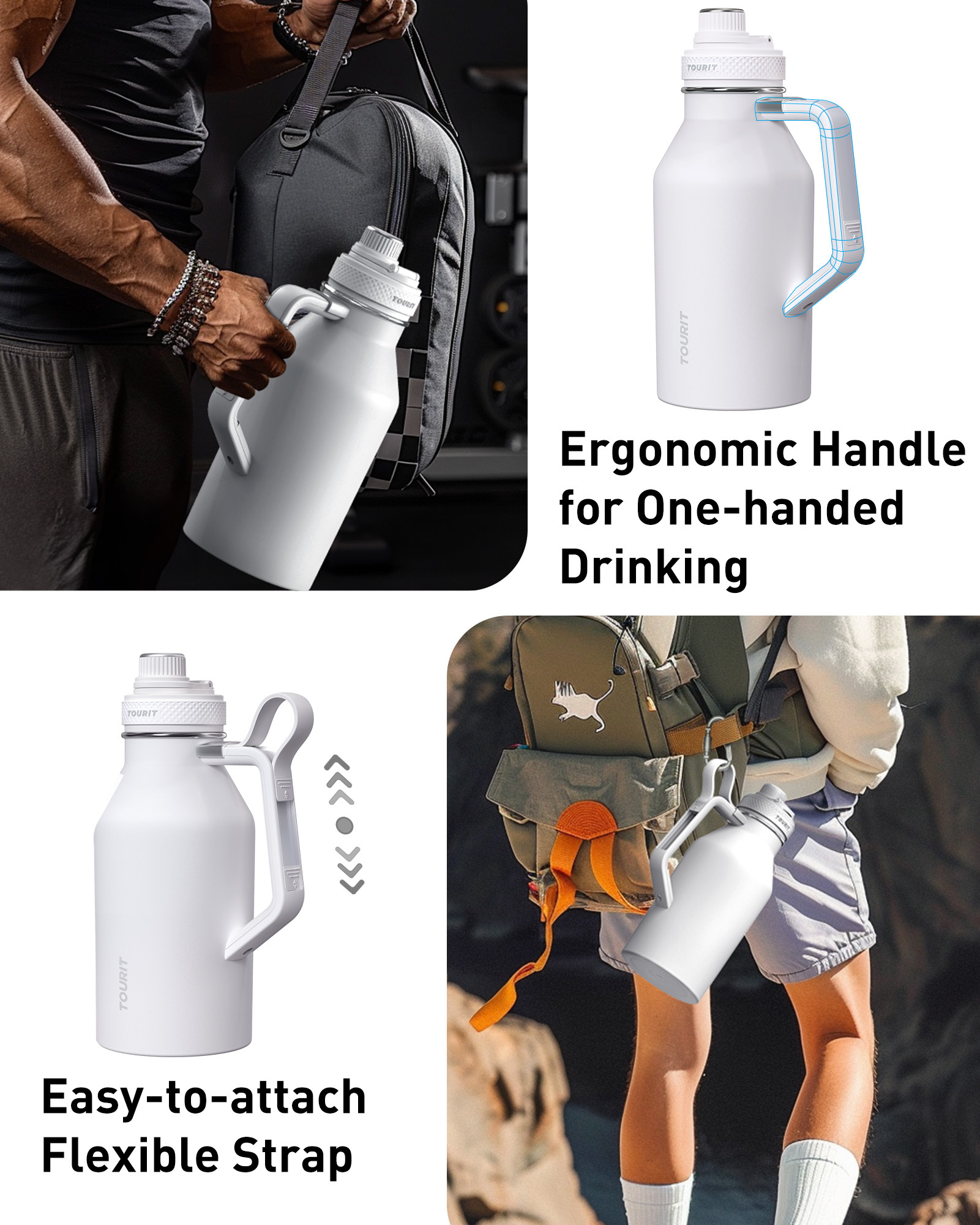 TOURIT 32oz Stainless Steel Wide Mouth Water Bottle White