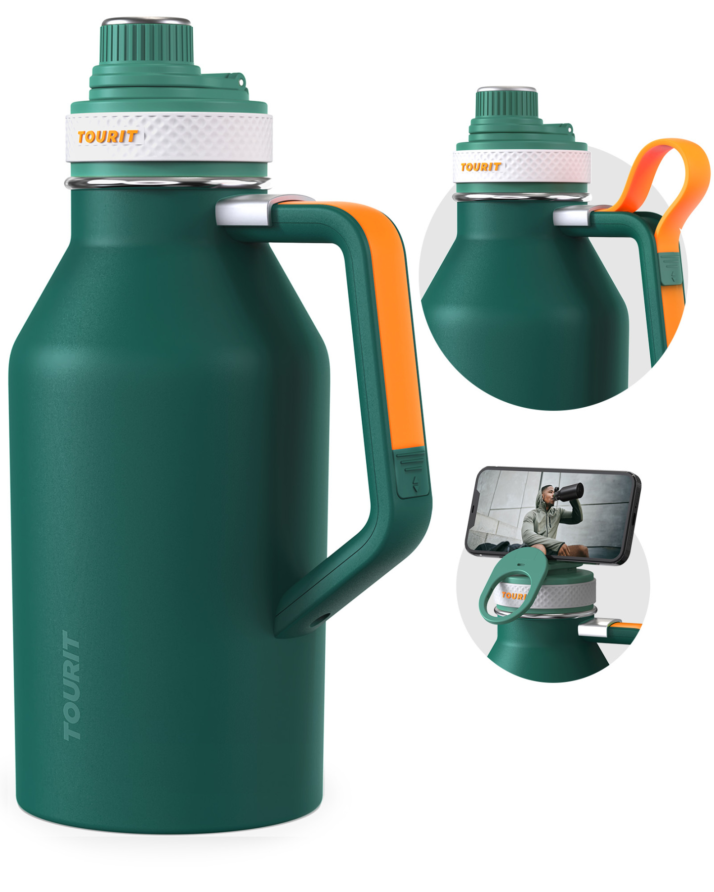 TOURIT 64oz Insulated Water Bottle Stainless Steel Green