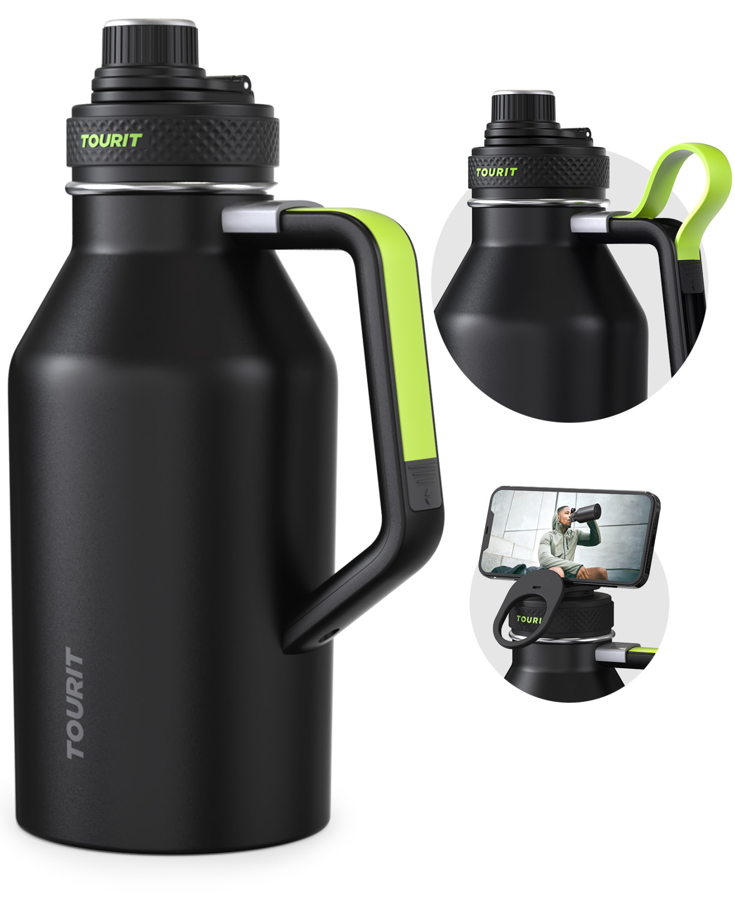 TOURIT 64oz Insulated Water Bottle Stainless Steel Black