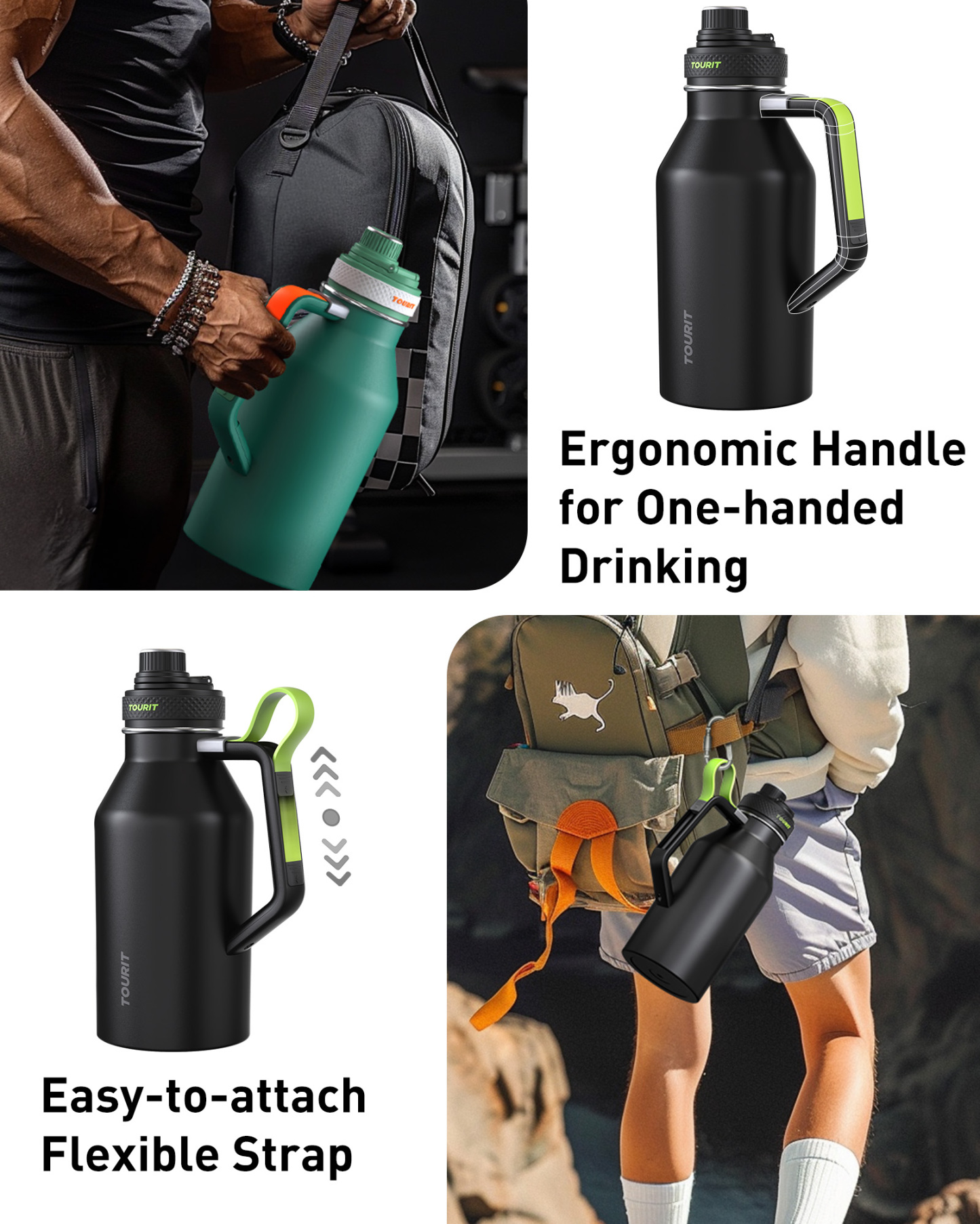 TOURIT 64oz Insulated Water Bottle Stainless Steel Black