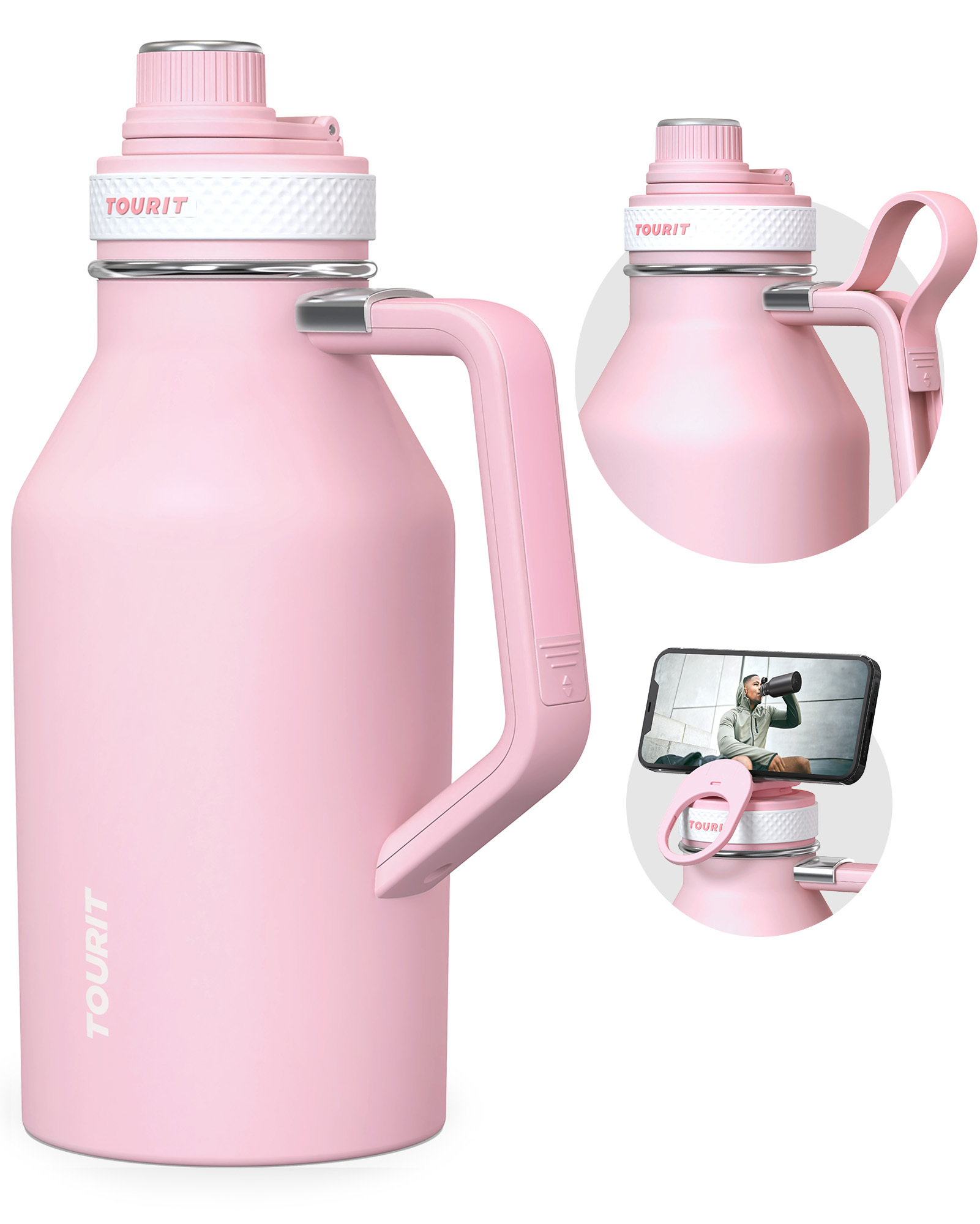 TOURIT 64oz Insulated Water Bottle Stainless Steel Pink