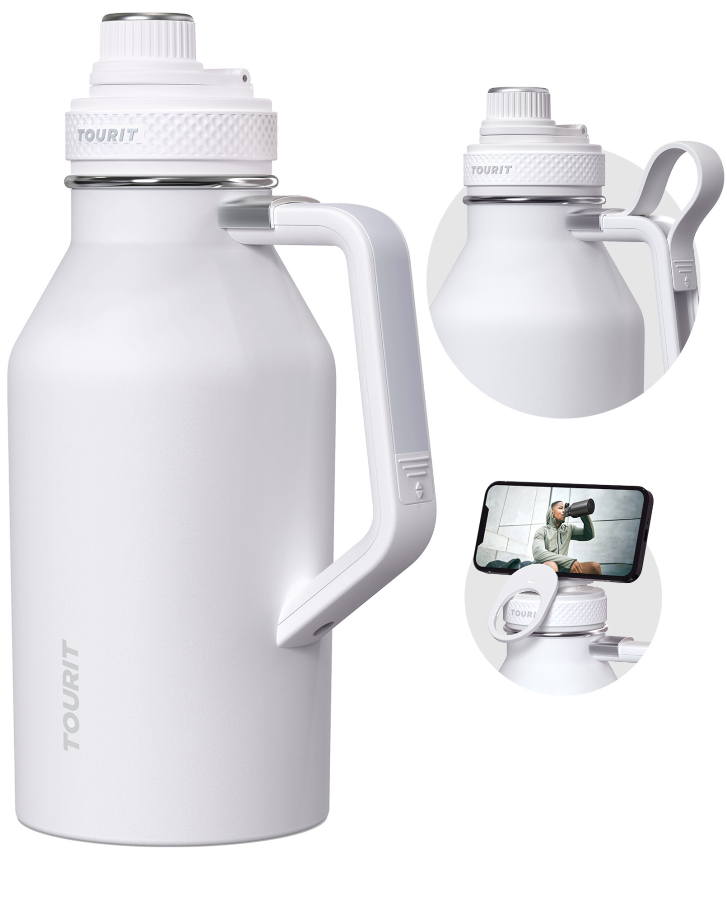 TOURIT 32oz Stainless Steel Wide Mouth Water Bottle White