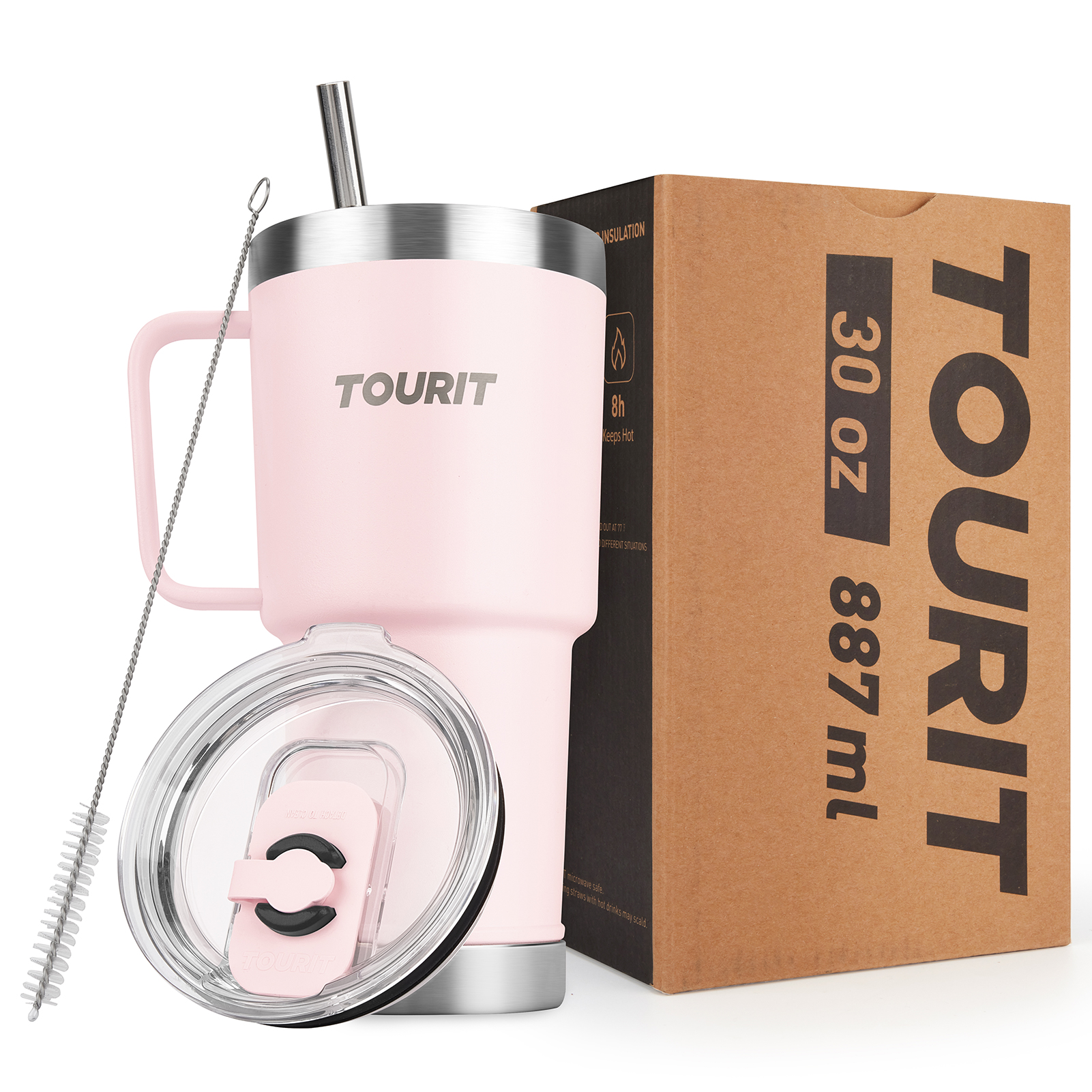 TOURIT 40 oz Tumbler with Handle and Straw Pink