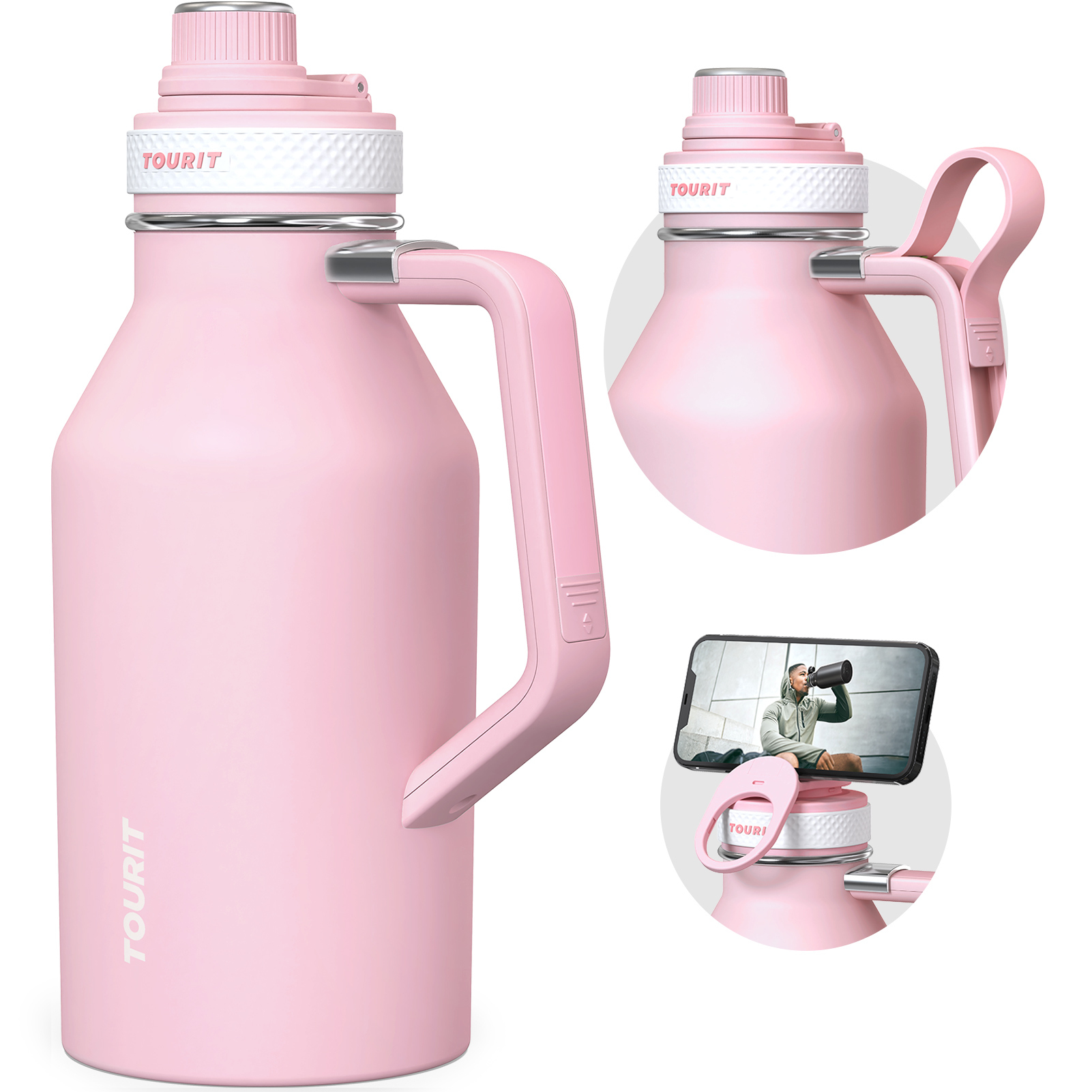 TOURIT 64oz Insulated Water Bottle Stainless Steel Pink