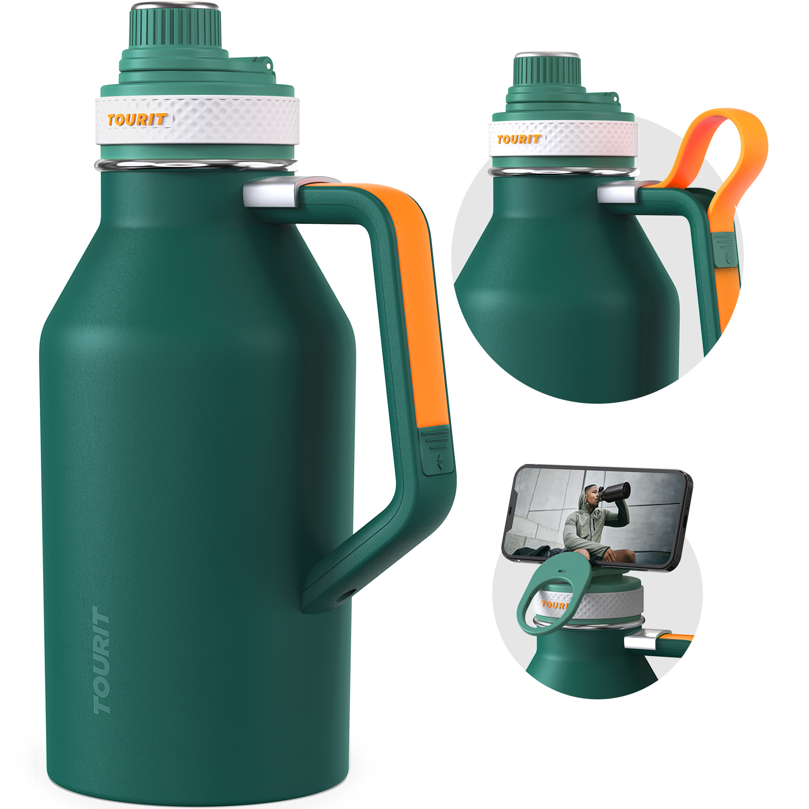 TOURIT 64oz Insulated Water Bottle Stainless Steel Green