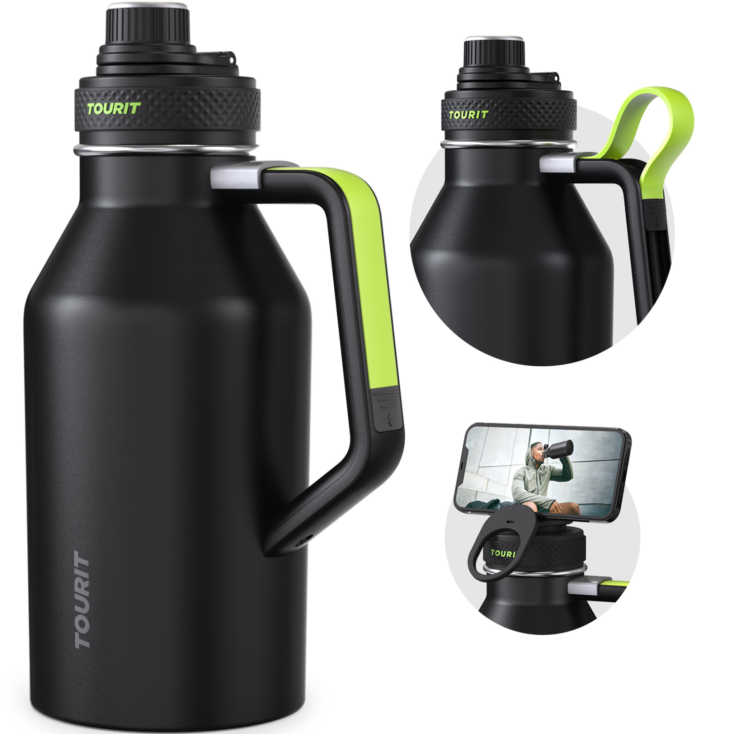 TOURIT 32oz Stainless Steel Wide Mouth Water Bottle Black