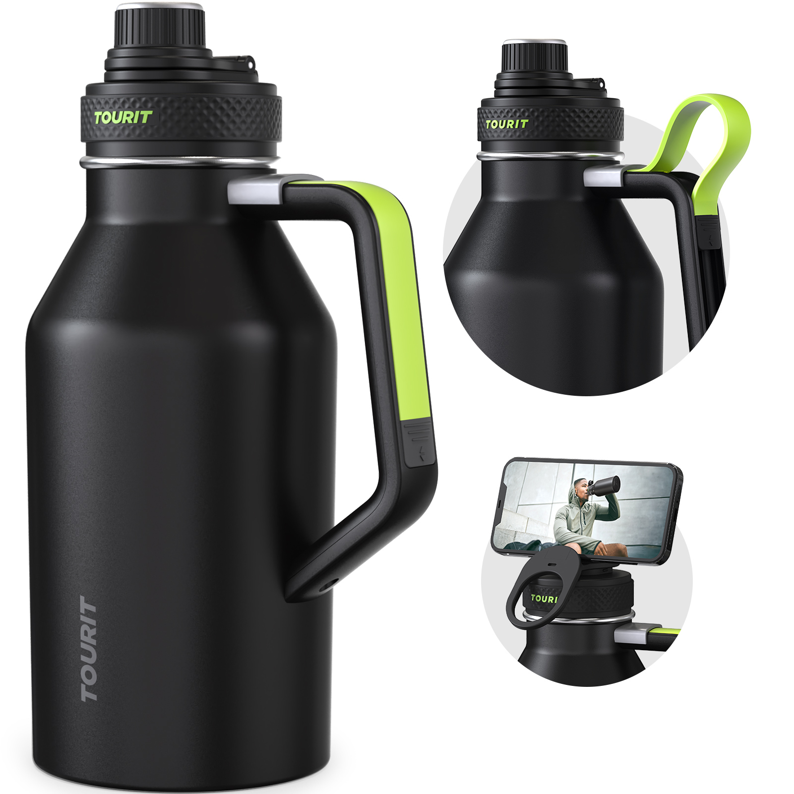 TOURIT 32oz Stainless Steel Wide Mouth Water Bottle Black