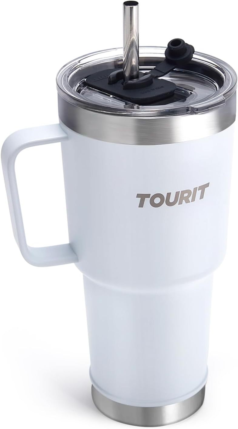 TOURIT 30oz Insulated Tumbler with Handle and Straw White