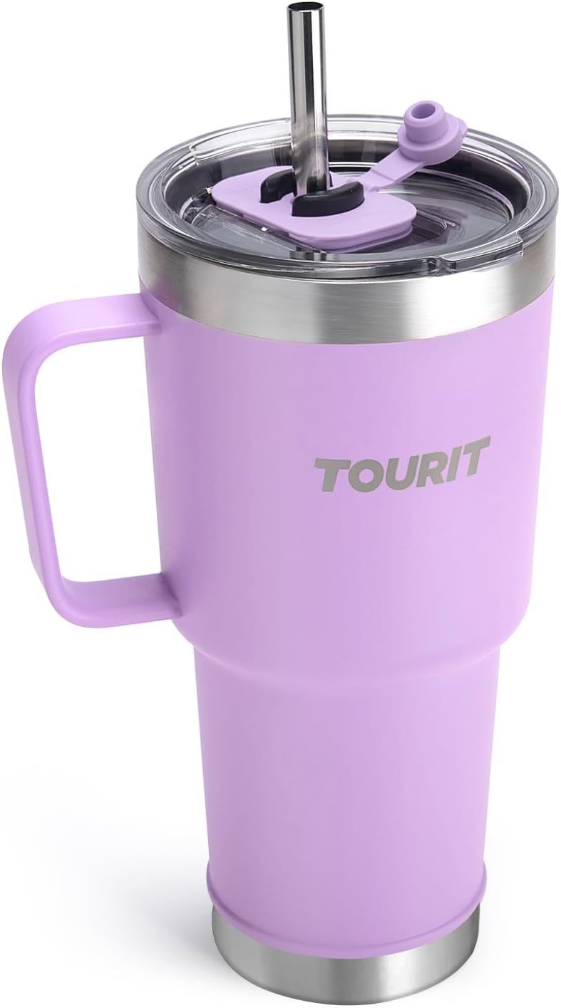 TOURIT 40 oz Tumbler with Handle and Straw Violets