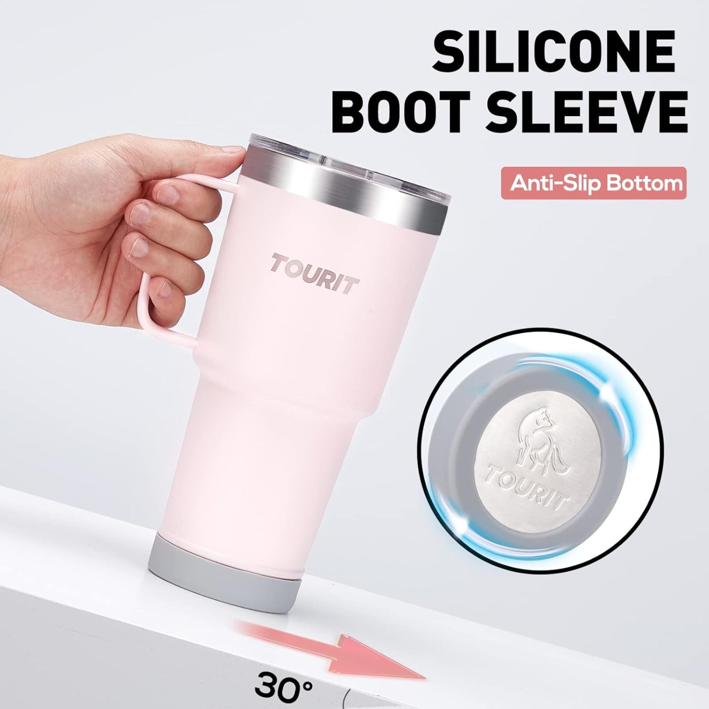 TOURIT 40 oz Tumbler with Handle and Straw Pink