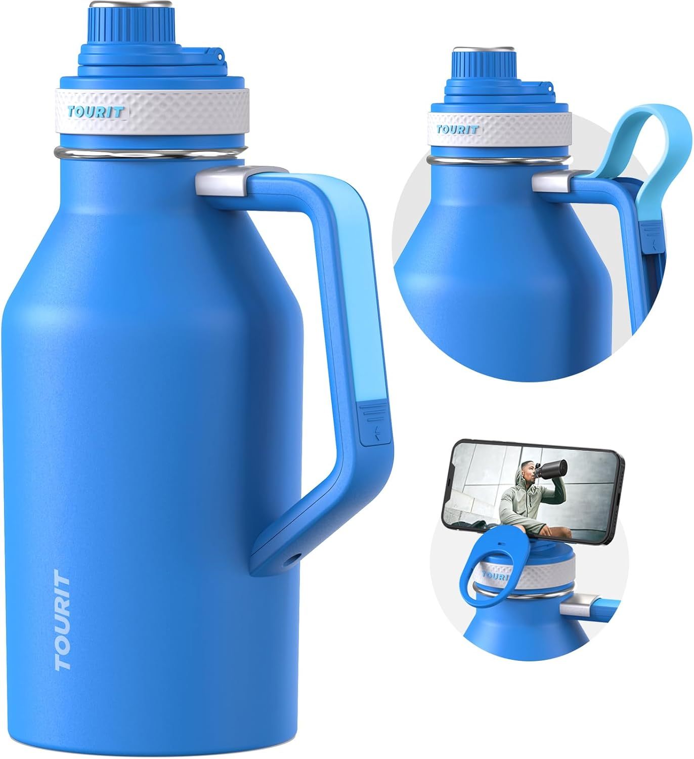 TOURIT 32oz Stainless Steel Wide Mouth Water Bottle Sapphire