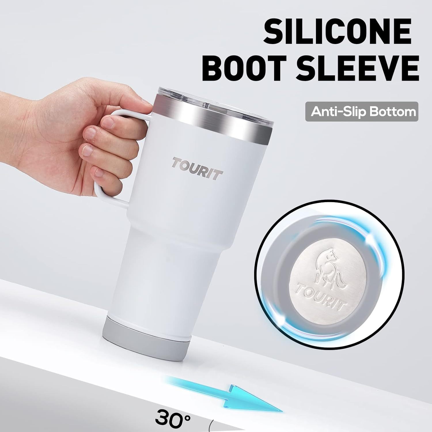 TOURIT 30oz Insulated Tumbler with Handle and Straw White