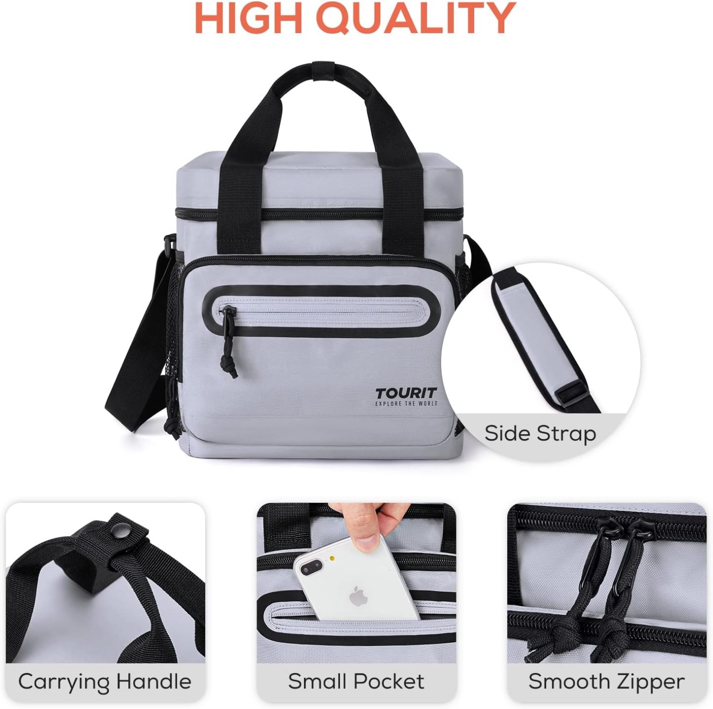 TOURIT 14L Large Lunch Bag Gray