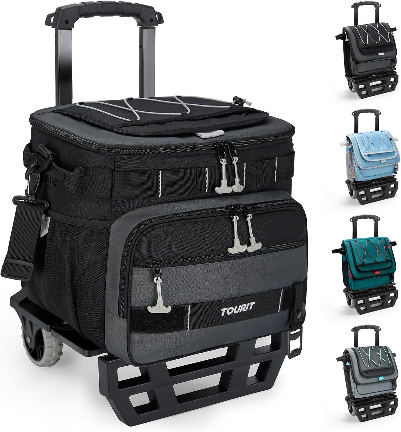 TOURIT 48-Can Leak-Proof Insulated Rolling Cooler Black