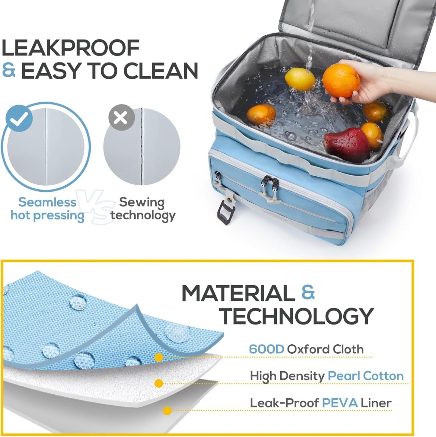 TOURIT 48-Can Leak-Proof Insulated Rolling Cooler Light Blue