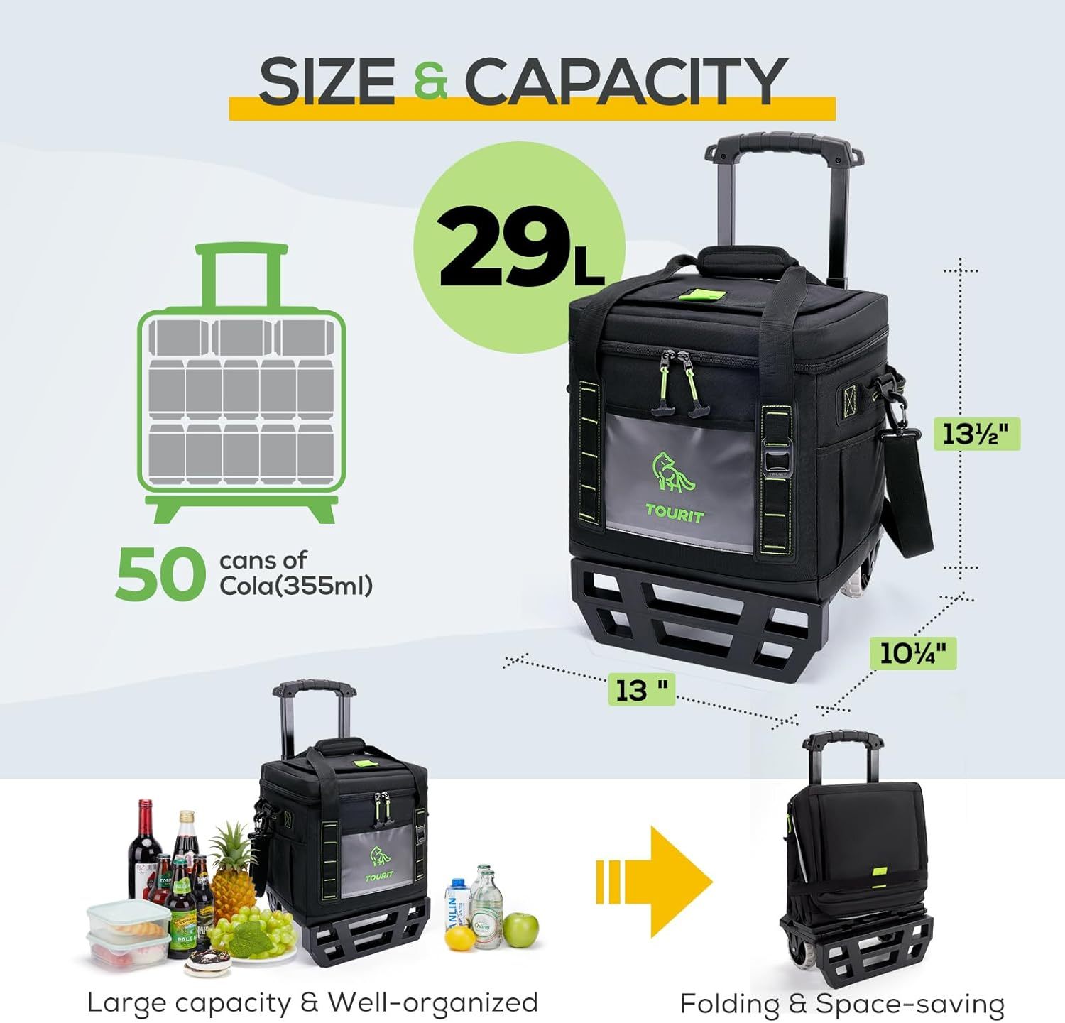 TOURIT Portable 50-Can Collapsible Rolling Soft Cooler Black