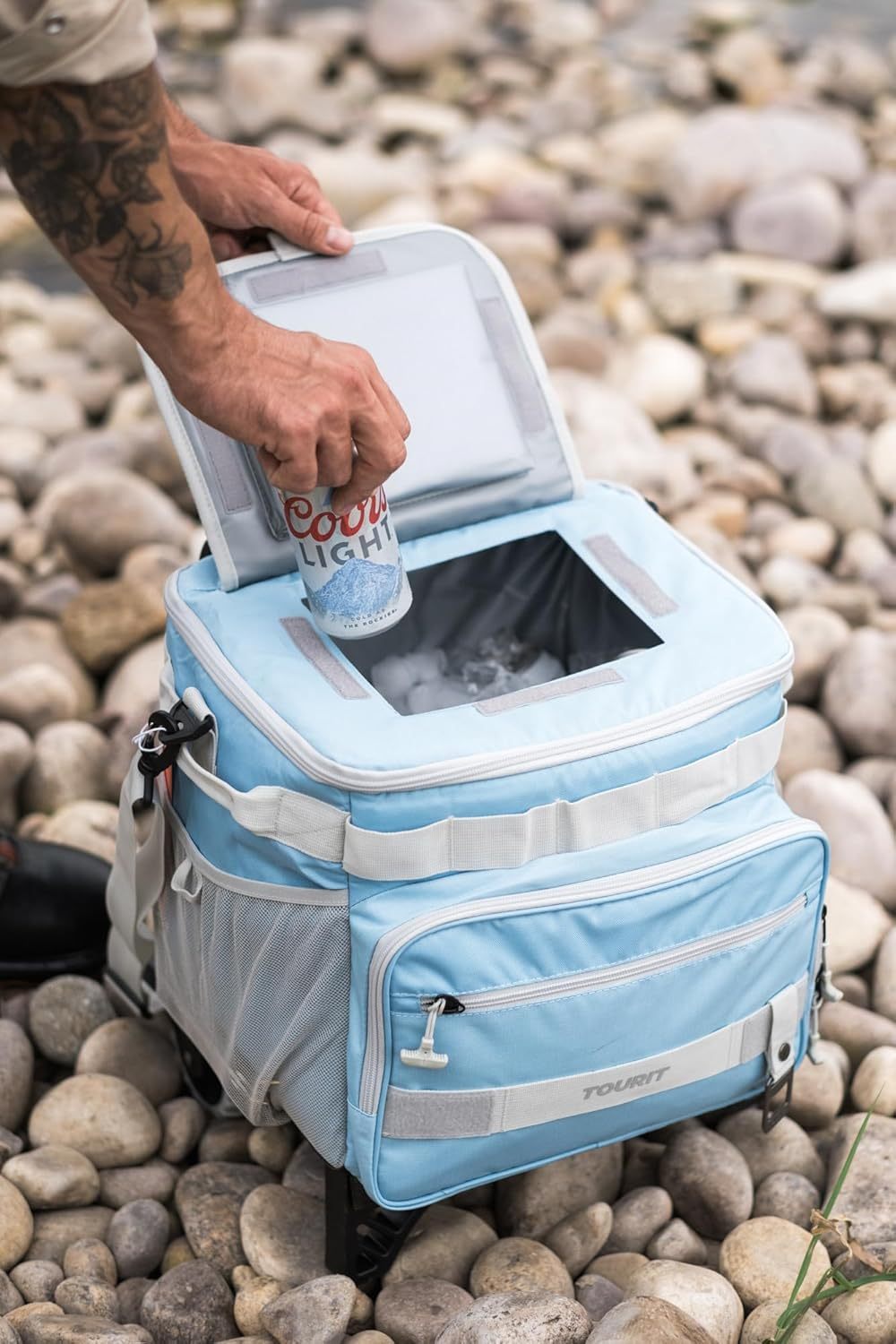 TOURIT 48-Can Leak-Proof Insulated Rolling Cooler Light Blue