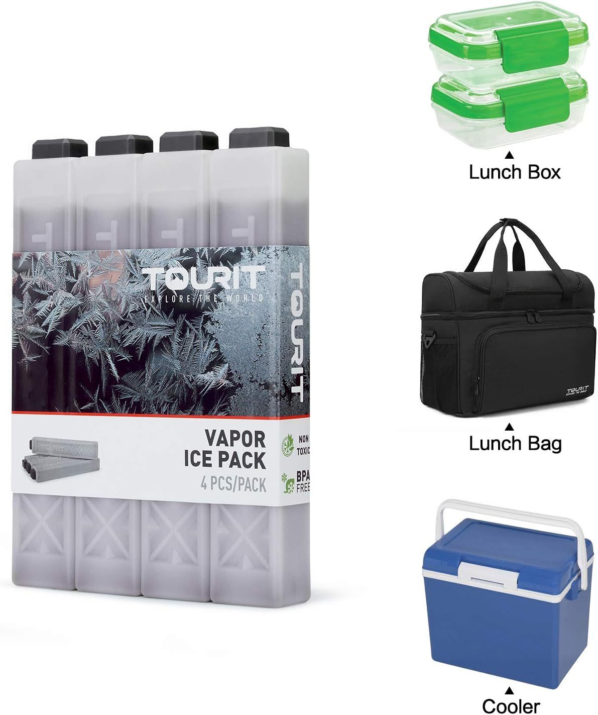 TOURIT Set of 4 Ice Packs Gray