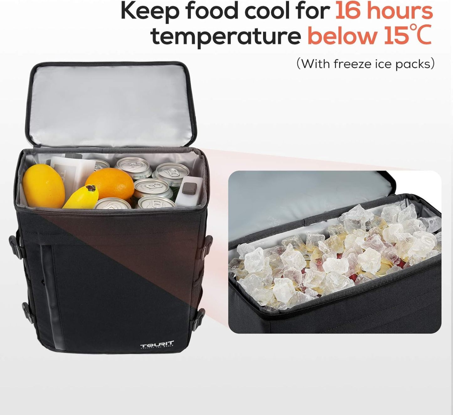 TOURIT Cooler Backpack 32 Cans Backpack Black