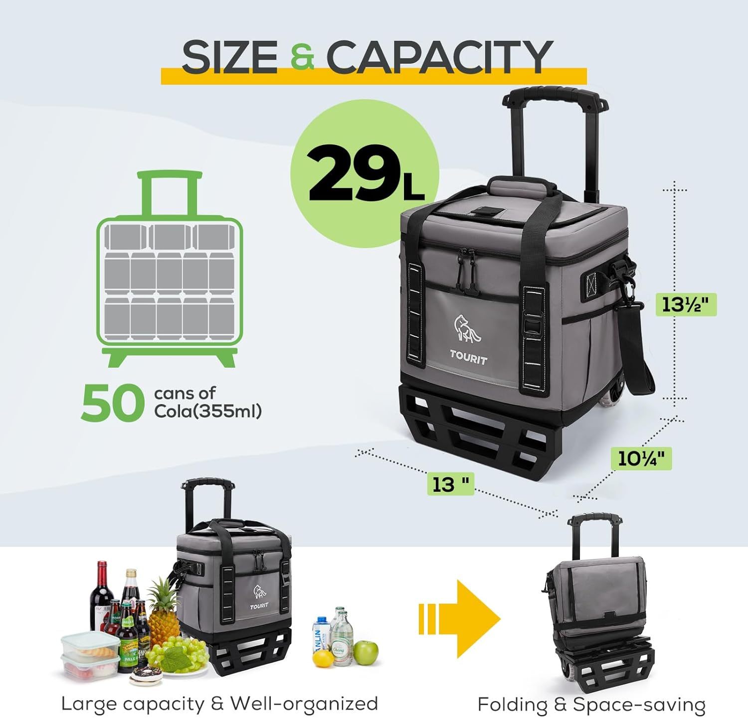 [Copy]TOURIT Portable 50-Can Collapsible Rolling Soft Cooler Grey