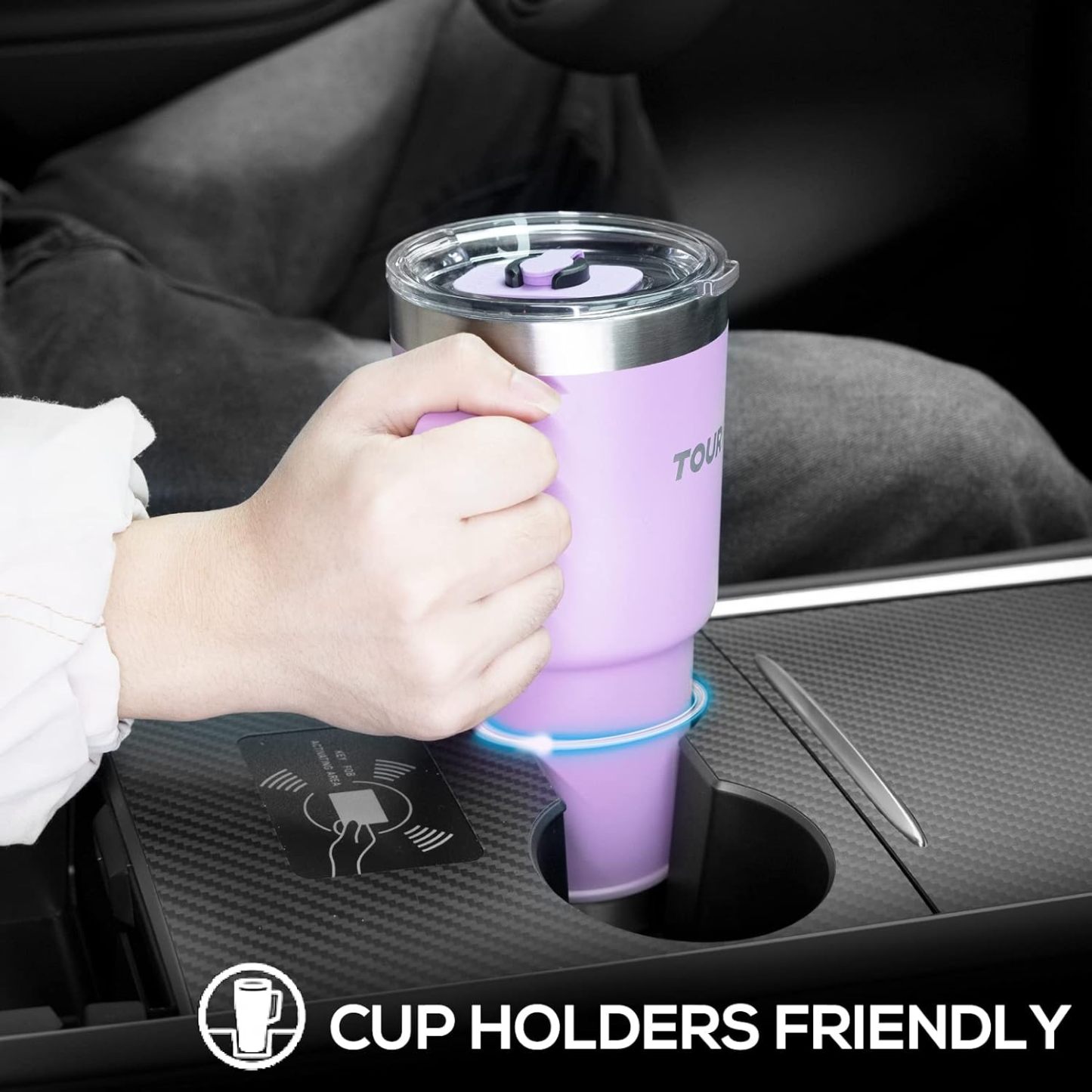 TOURIT 40 oz Tumbler with Handle and Straw Violets