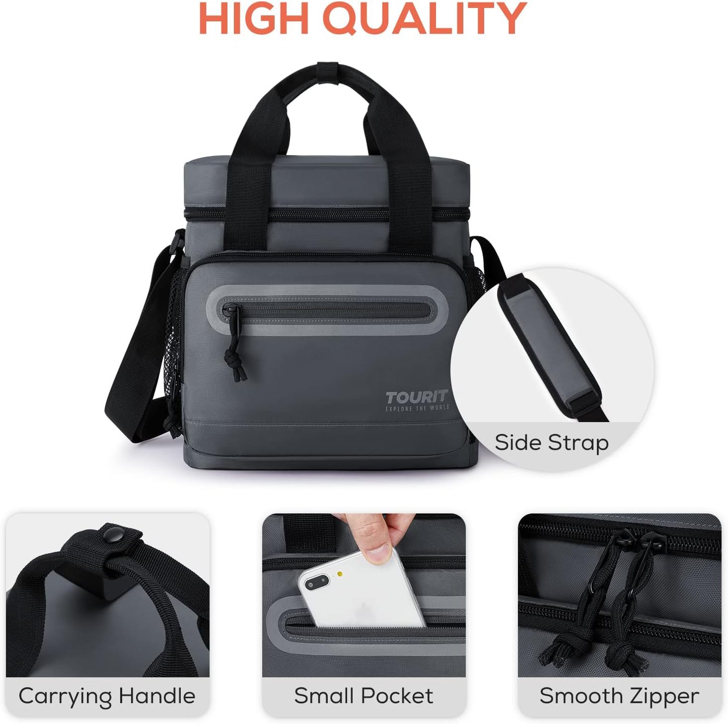 TOURIT 14L Large Lunch Bag Dark Gray