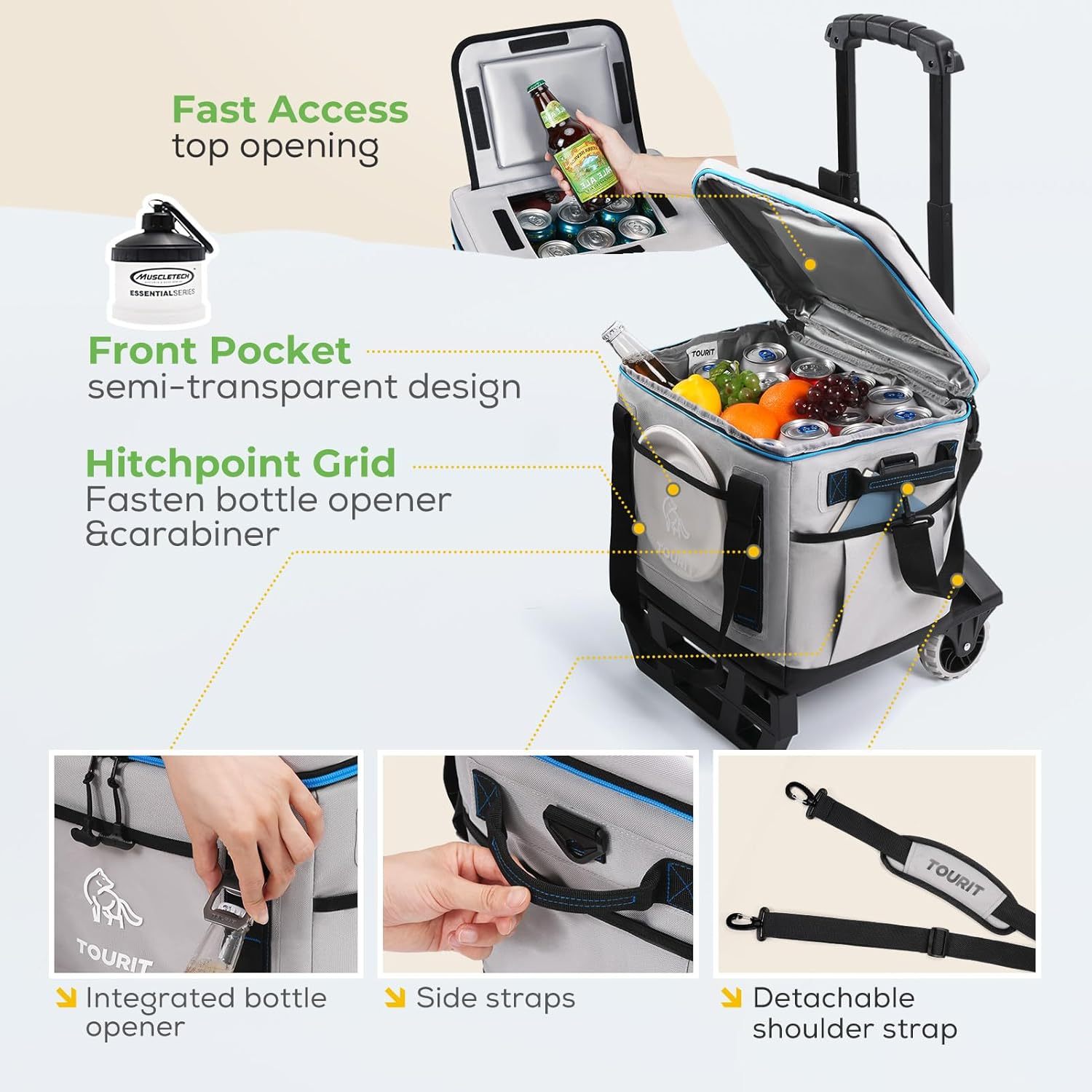 TOURIT Portable 50-Can Collapsible Rolling Soft Cooler White