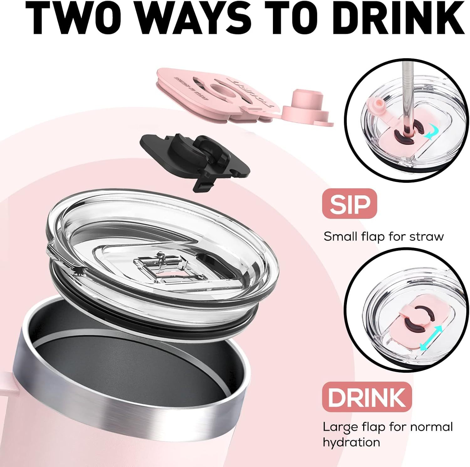 TOURIT 40 oz Tumbler with Handle and Straw Pink