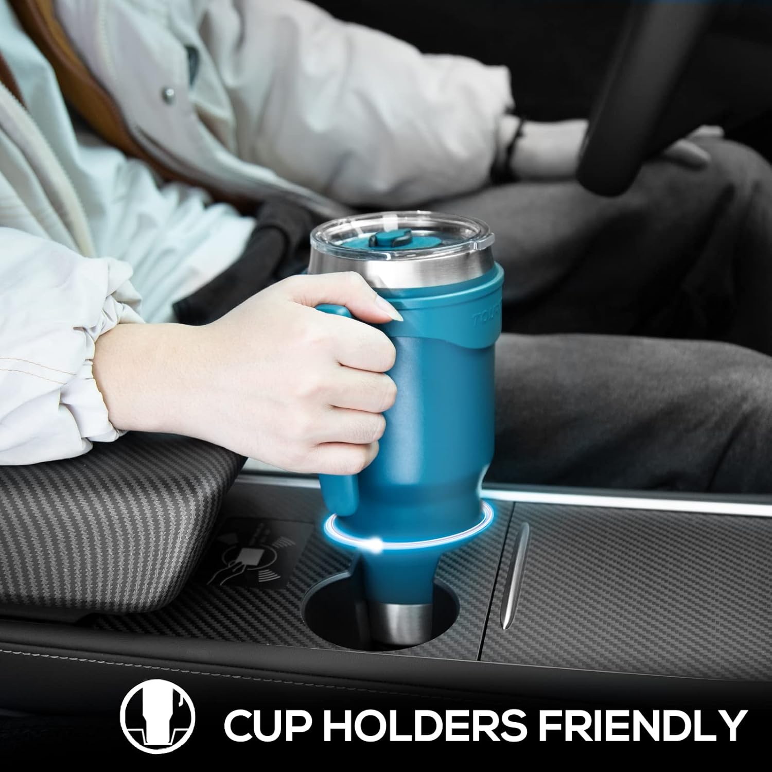 TOURIT 40 oz Tumbler with Handle and Straw Dark Green