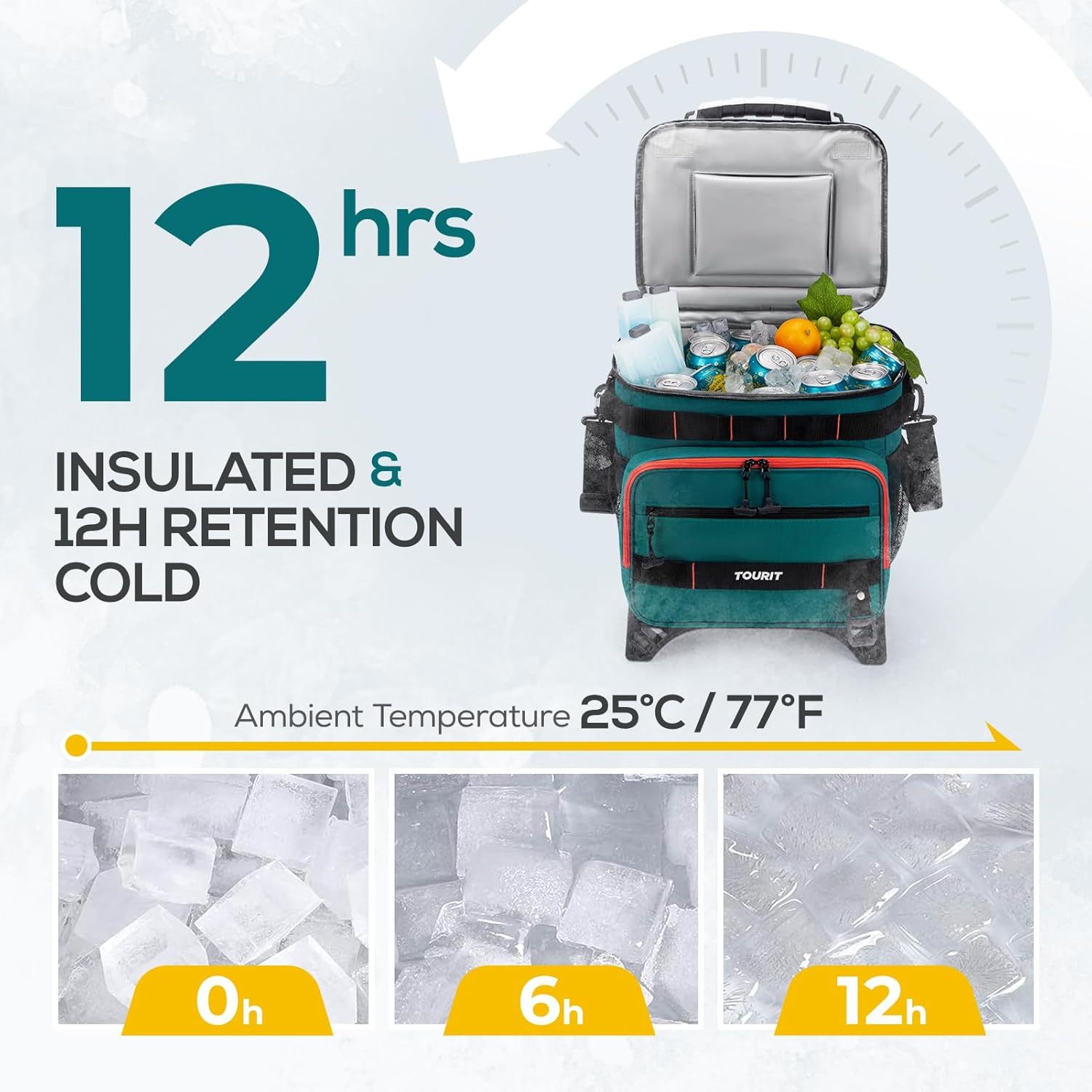 TOURIT 48-Can Leak-Proof Insulated Rolling Cooler Green