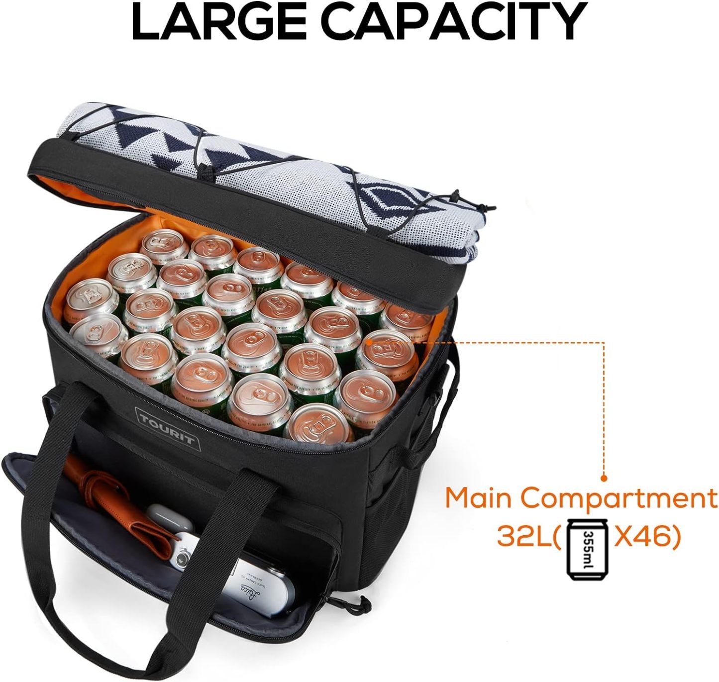 TOURIT 46 Can Cooler Bag Black