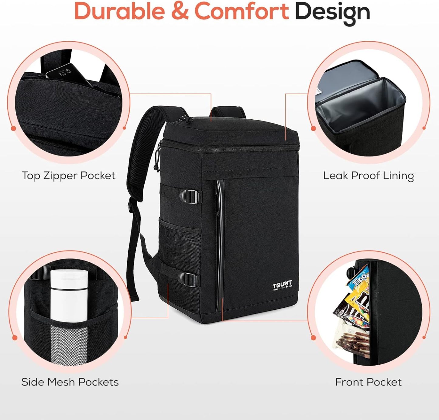 TOURIT Cooler Backpack 32 Cans Backpack Black