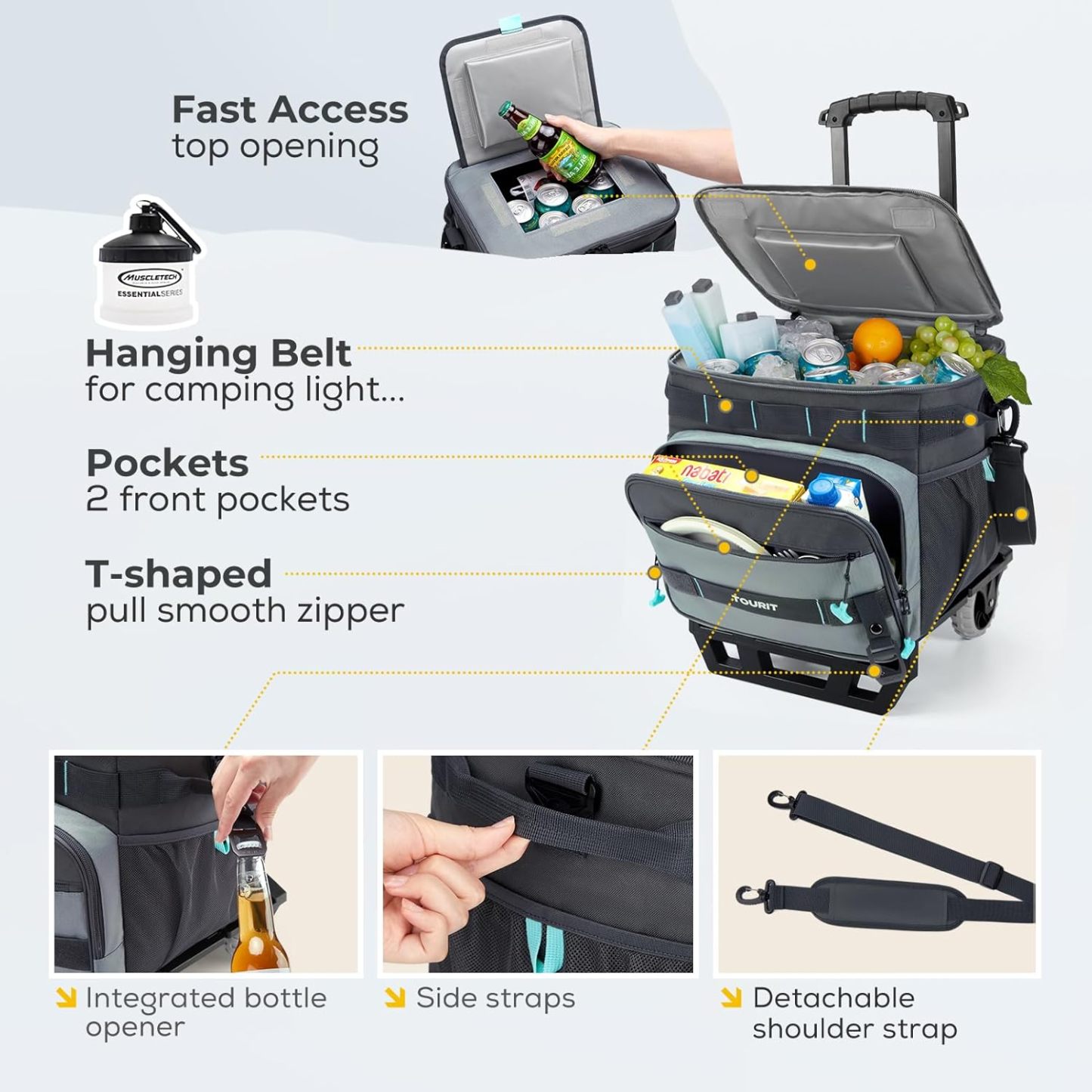 TOURIT Collapsible 48-Can Leak-Proof Insulated Rolling Cooler Grey