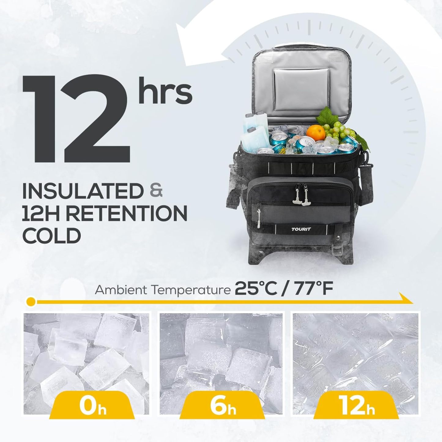 TOURIT 48-Can Leak-Proof Insulated Rolling Cooler Black
