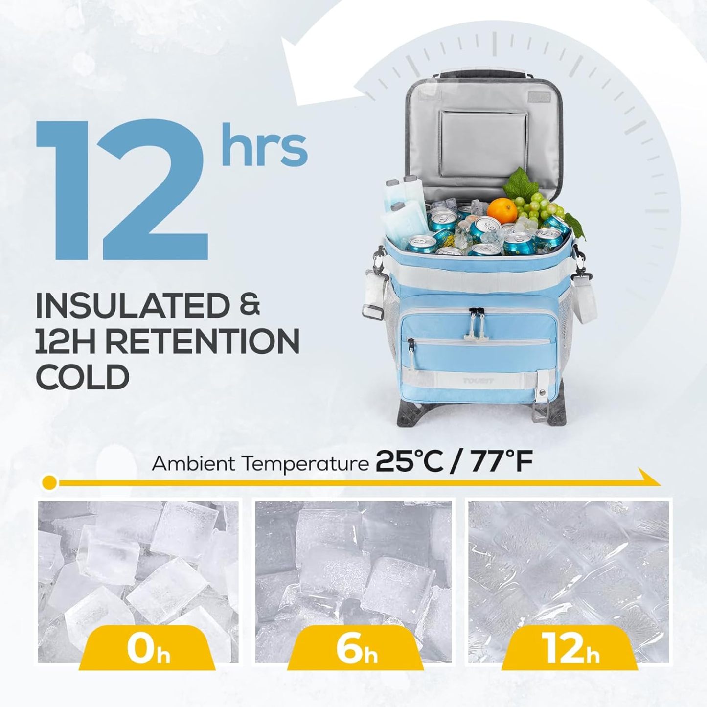 TOURIT 48-Can Leak-Proof Insulated Rolling Cooler Light Blue