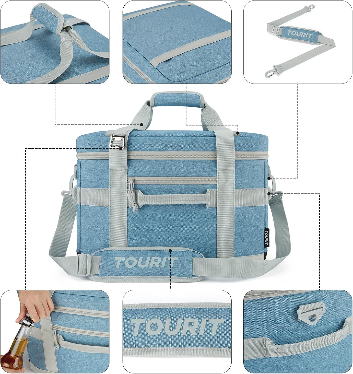 TOURIT 48 Can Cooler Bag Light Blue