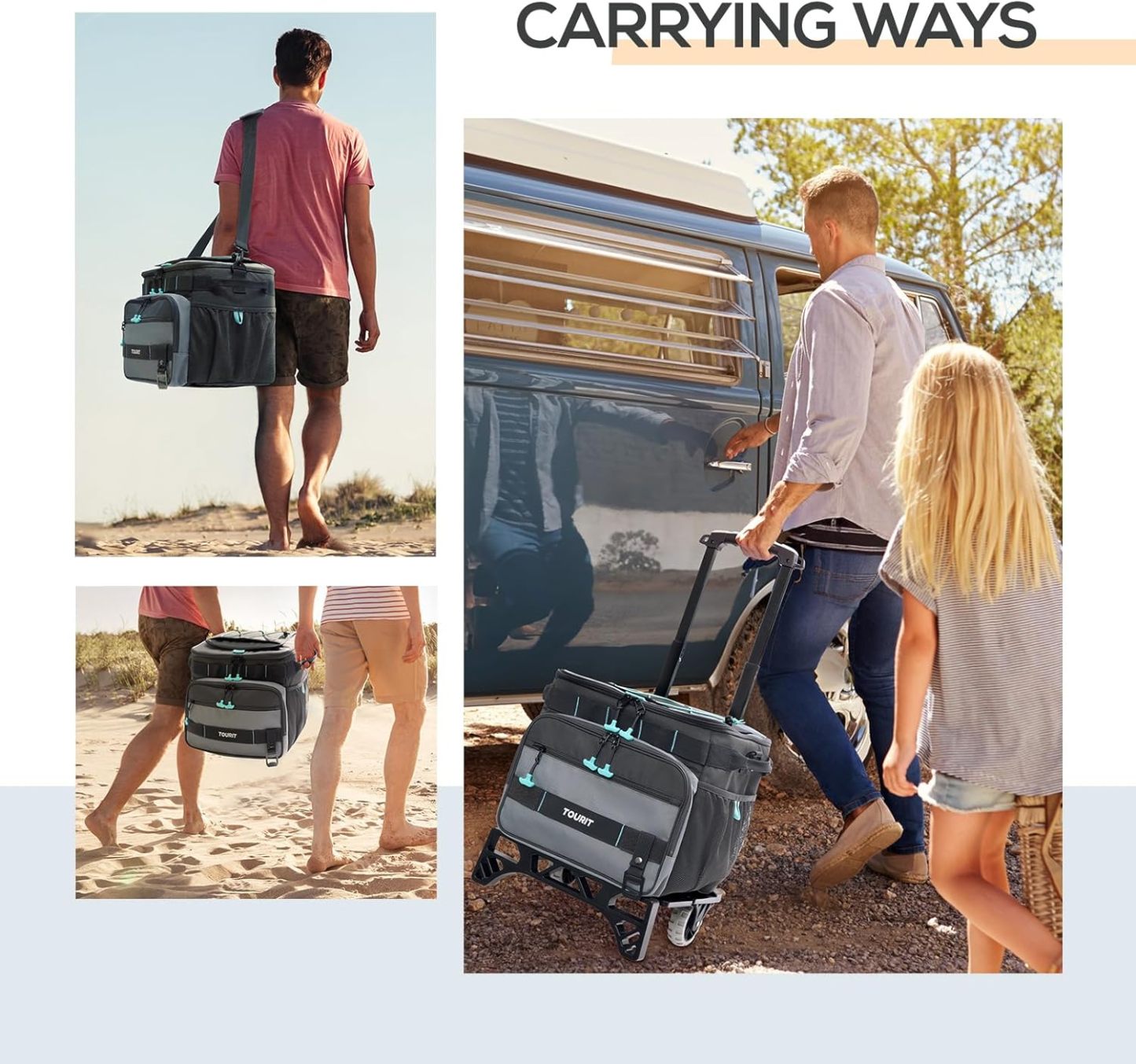 TOURIT 48-Can Leak-Proof Insulated Rolling Cooler Black