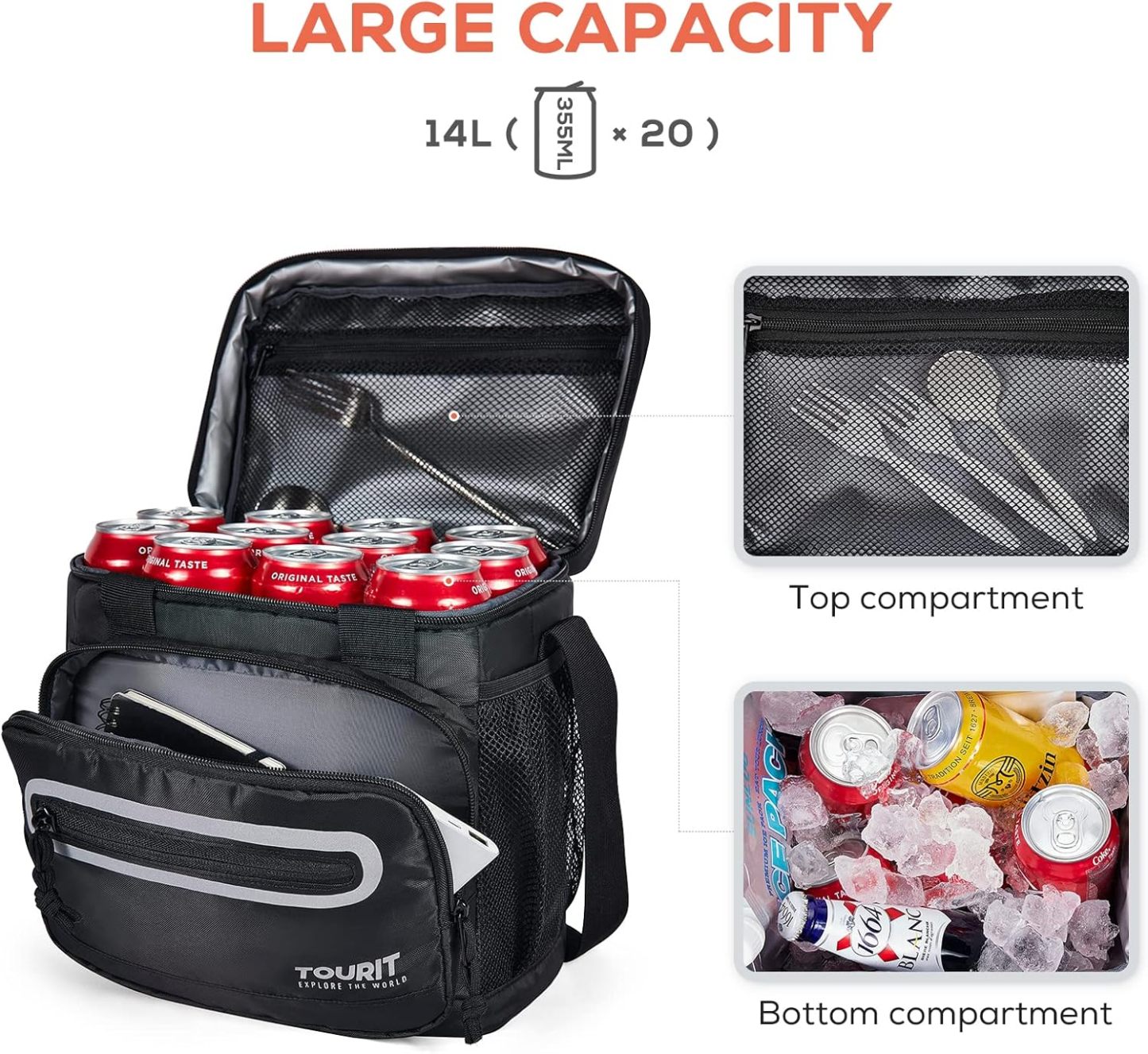 TOURIT 14L Large Lunch Bag Black
