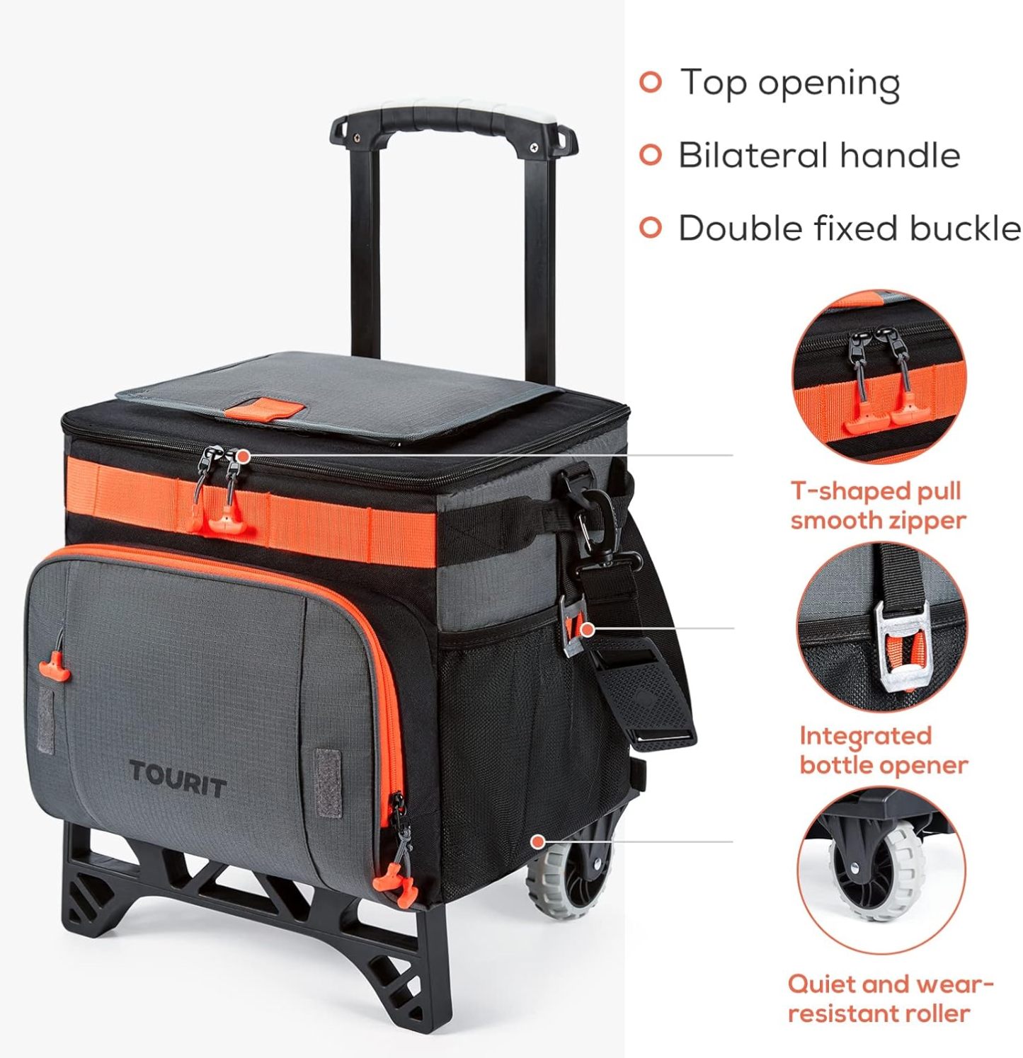 TOURIT 50-Can Rolling Cooler Leakproof Insulated Soft Cooler Gray