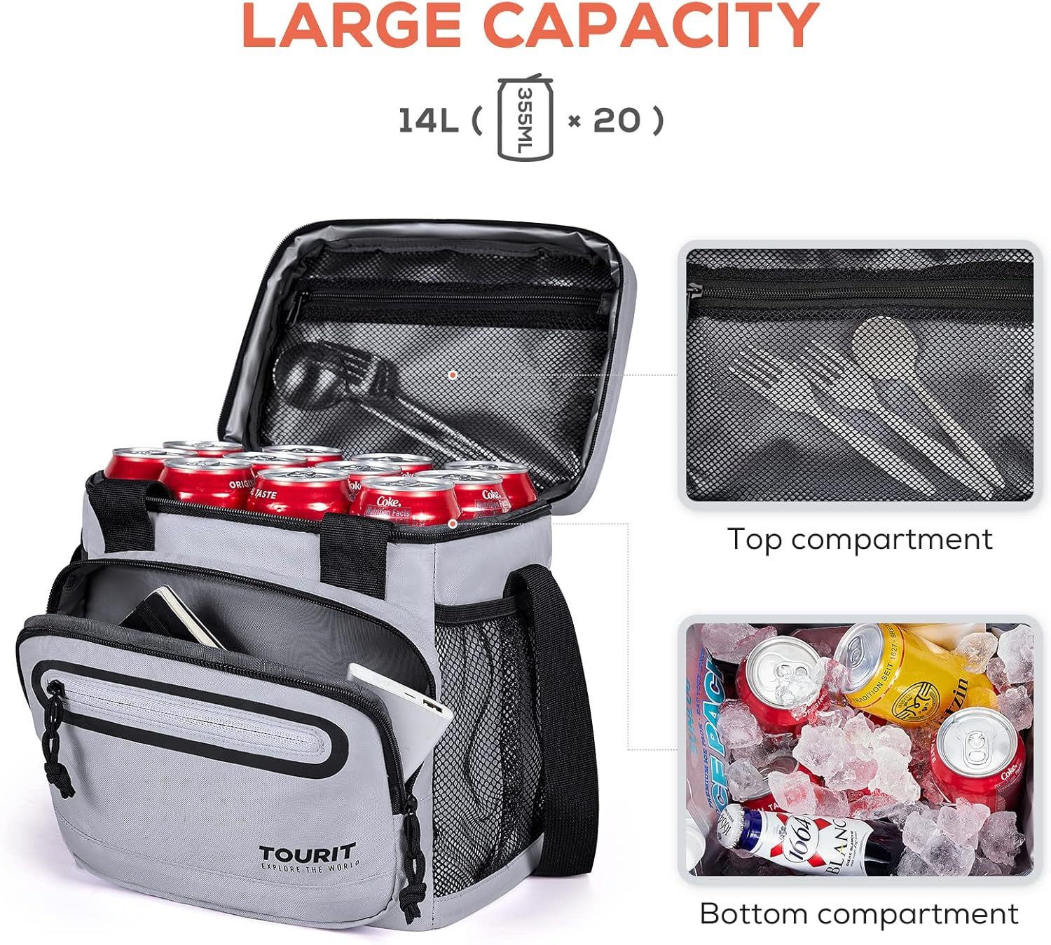 TOURIT 14L Large Lunch Bag Gray
