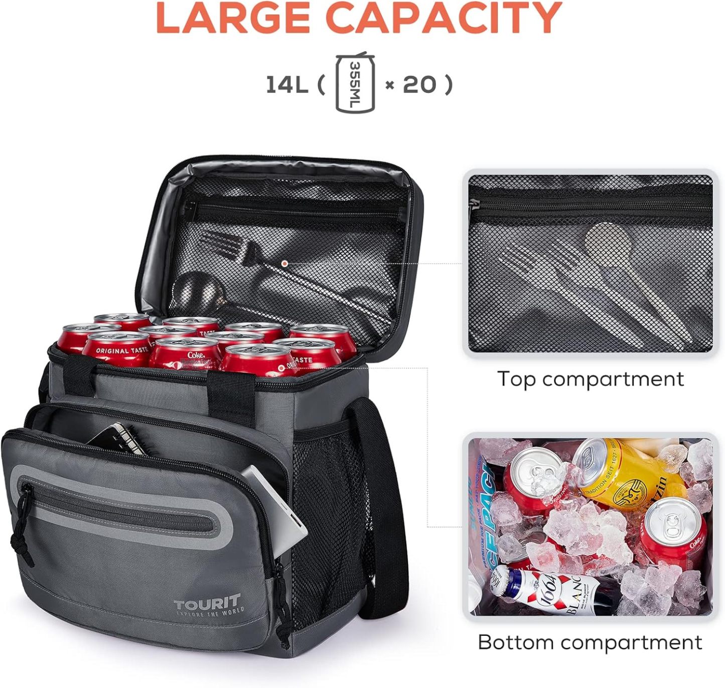 TOURIT 14L Large Lunch Bag Dark Gray