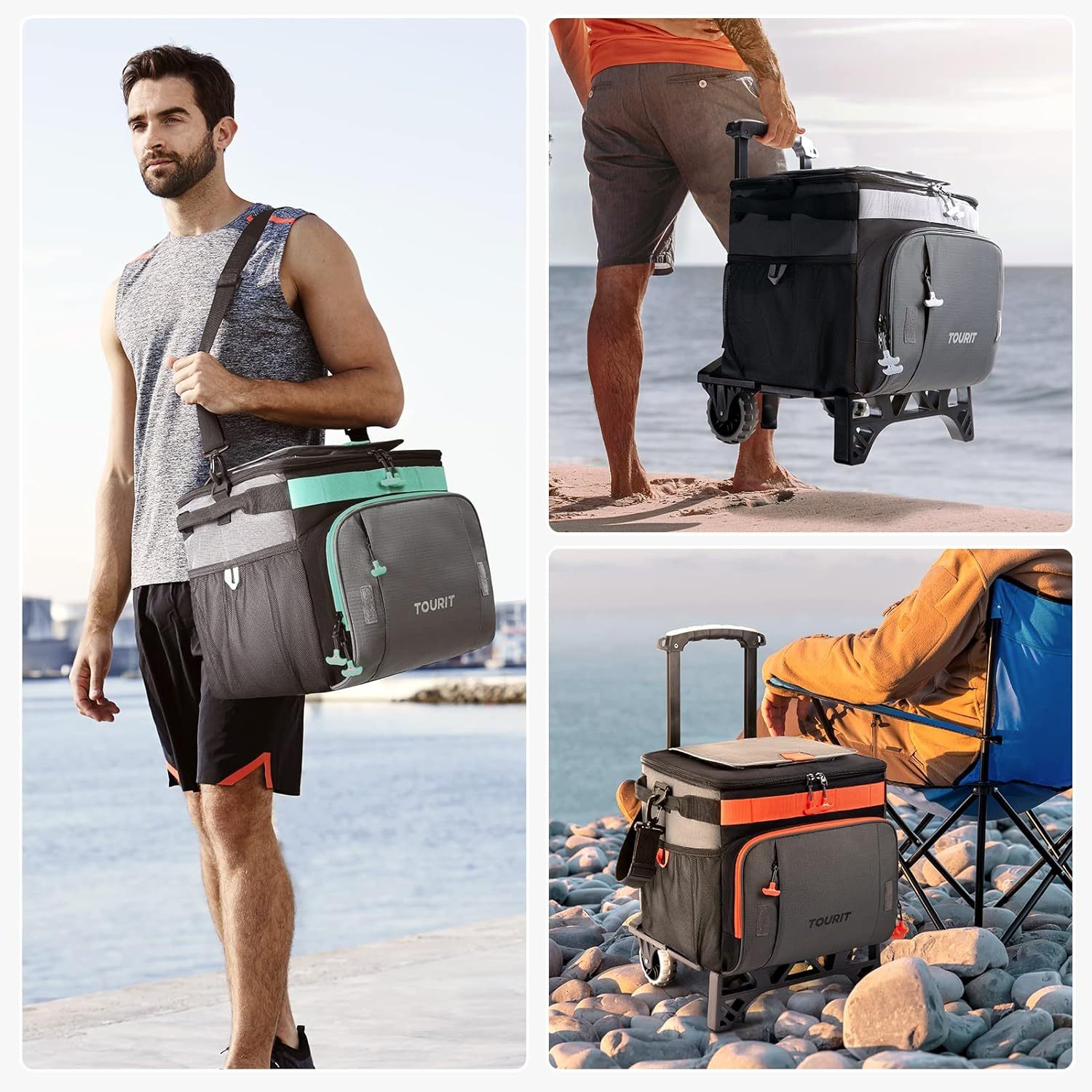 TOURIT 50-Can Rolling Cooler Leakproof Insulated Soft Cooler Gray