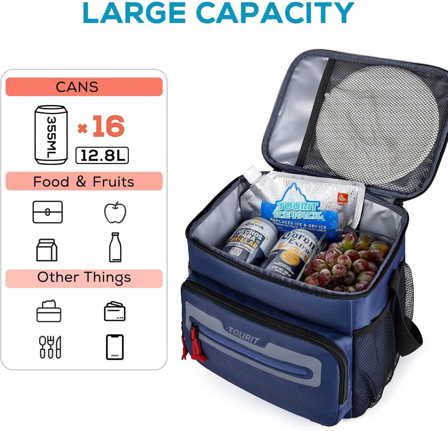 TOURIT 14L Large Lunch Bag Dark Blue