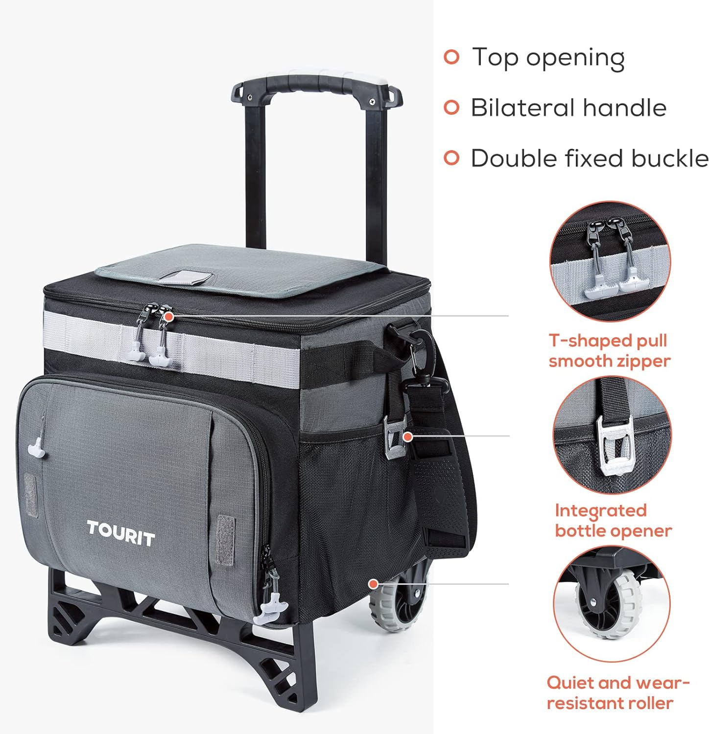 TOURIT 50-Can Rolling Cooler Leakproof Insulated Soft Cooler Black