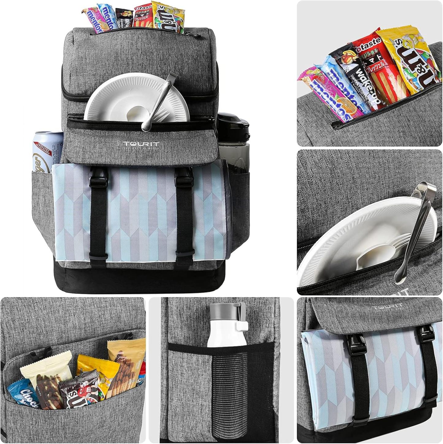 TOURIT Backpack Cooler Leak Proof 28 Cans Cooler Backpack Grey